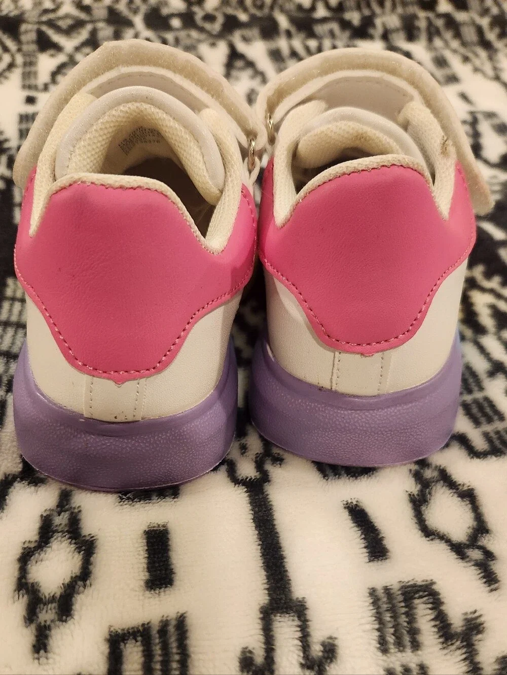 NWOT Kids White Sneakers with Pink Heel and Rainbow Sole, Size 7T